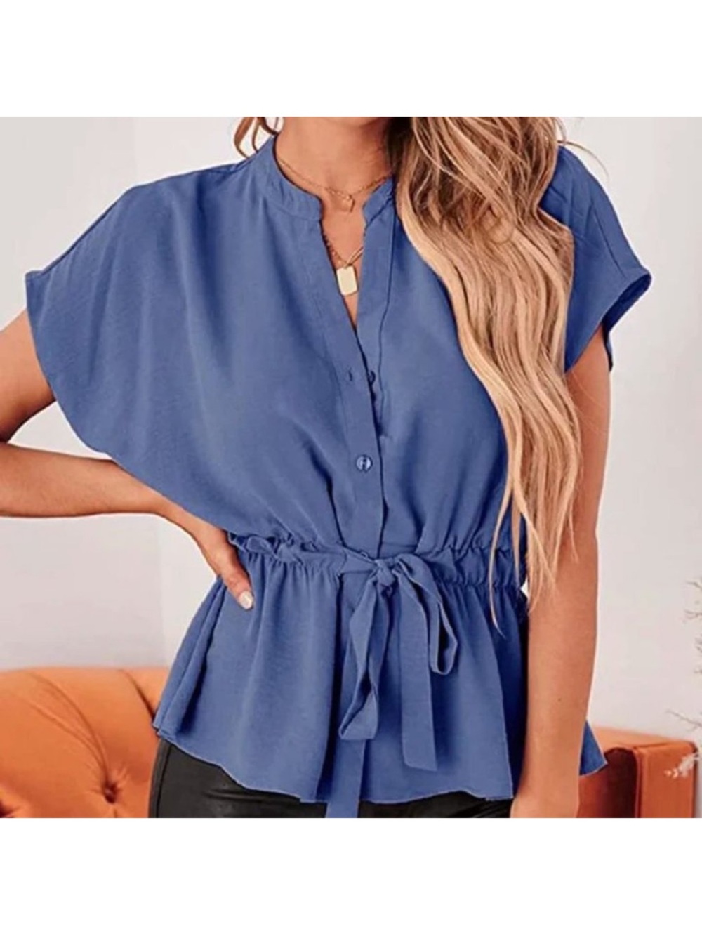 New! CICIBird Women's Button Down Peplum Blouse - Chiffon Top Medium NWT